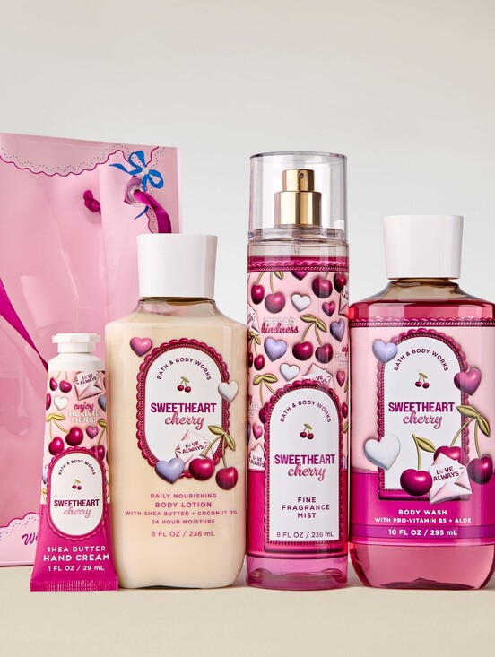 Bath & Body Works Other - Bath & Body Works Sweetheart Cherry 5 Piece Body Care & Bag Gift Set NEW Rare